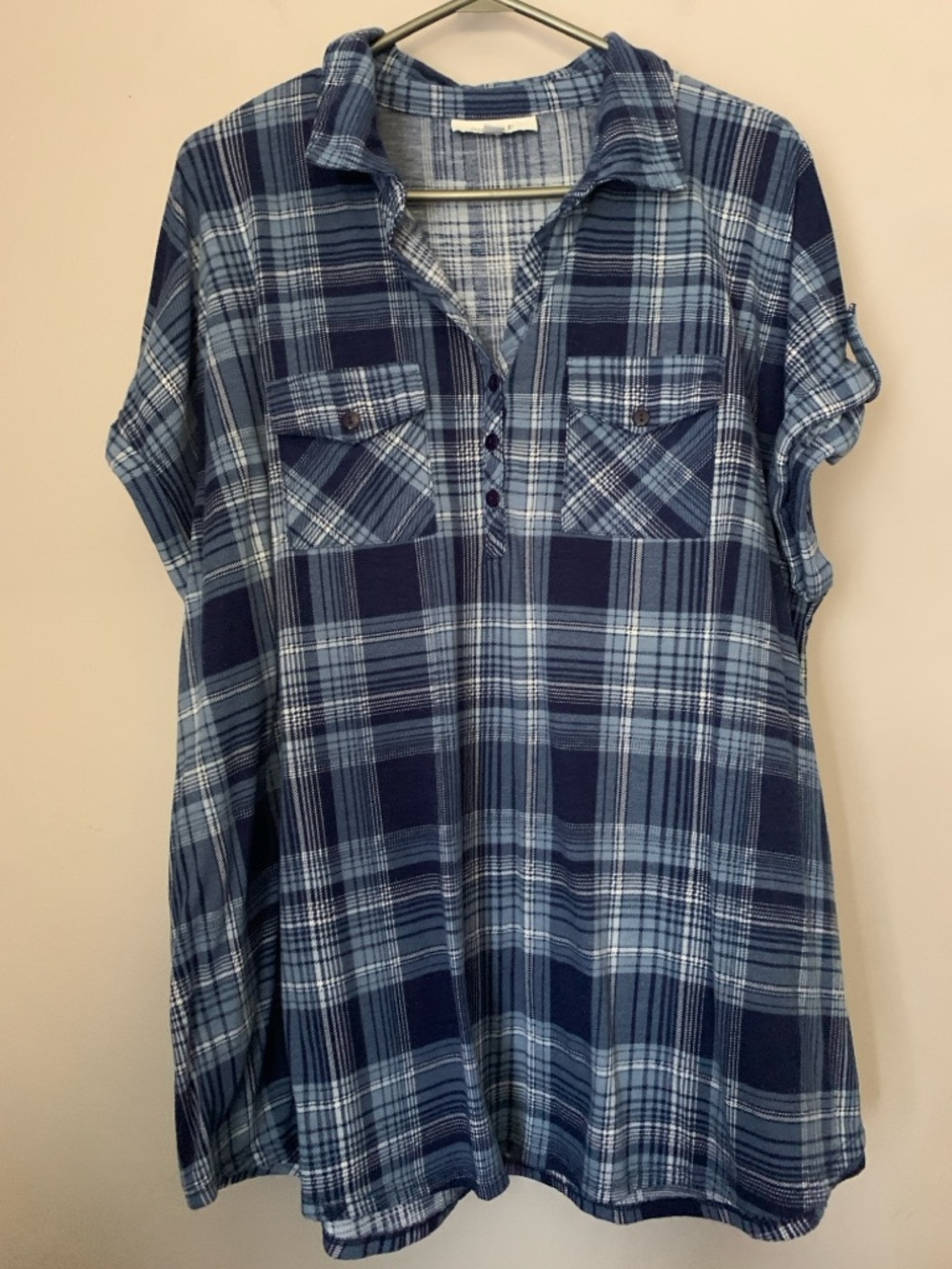 MyStyle 2X Blue Plaid Button-Front Tunic Shirt